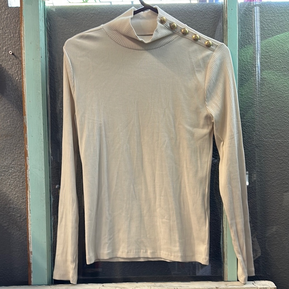J. Crew Cream Fitted Sweater with Mandarin Collar
